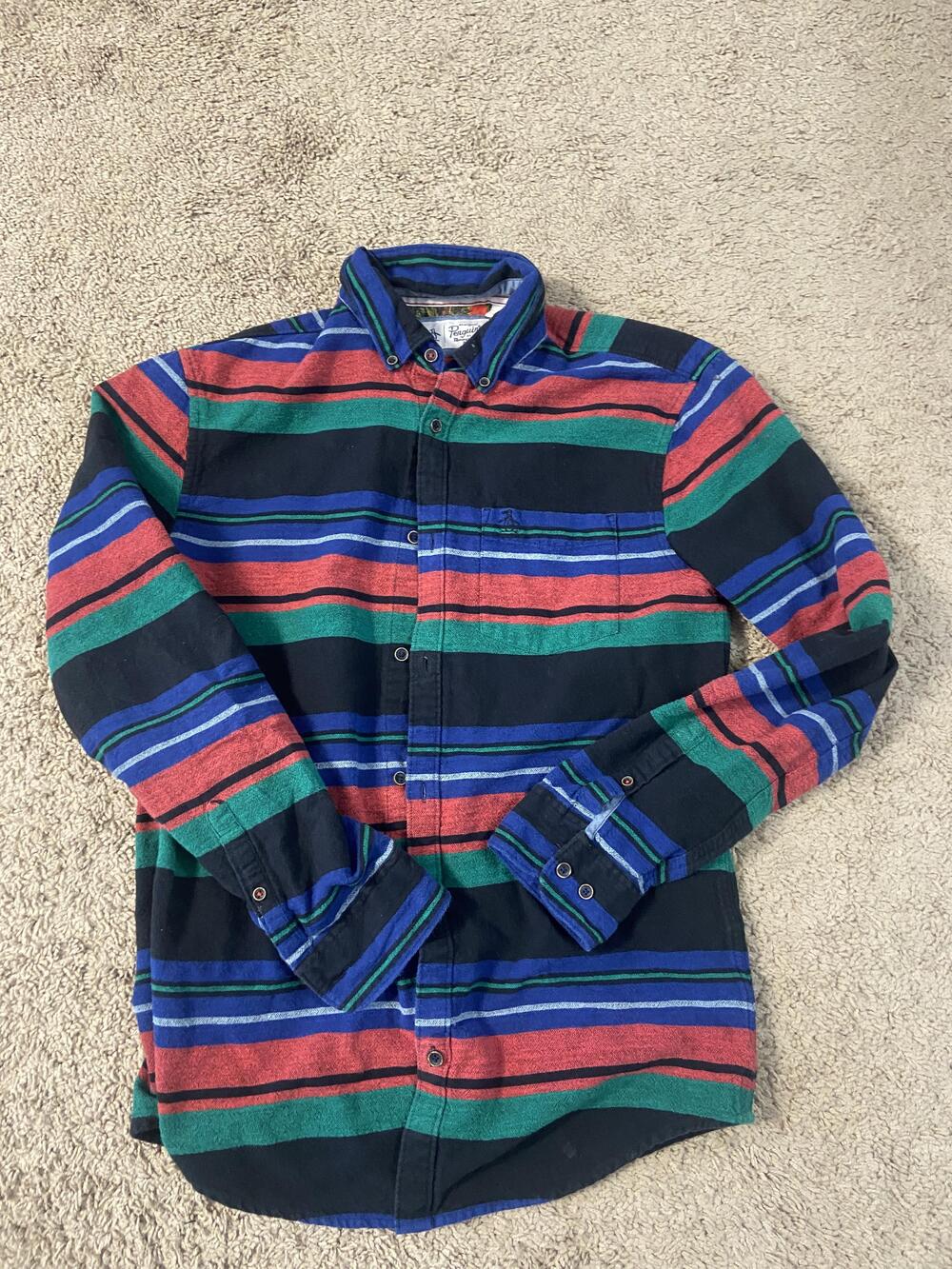 Penguin Shirt Mens Medium Multicolor Striped Button Down Long Sleeve Casual